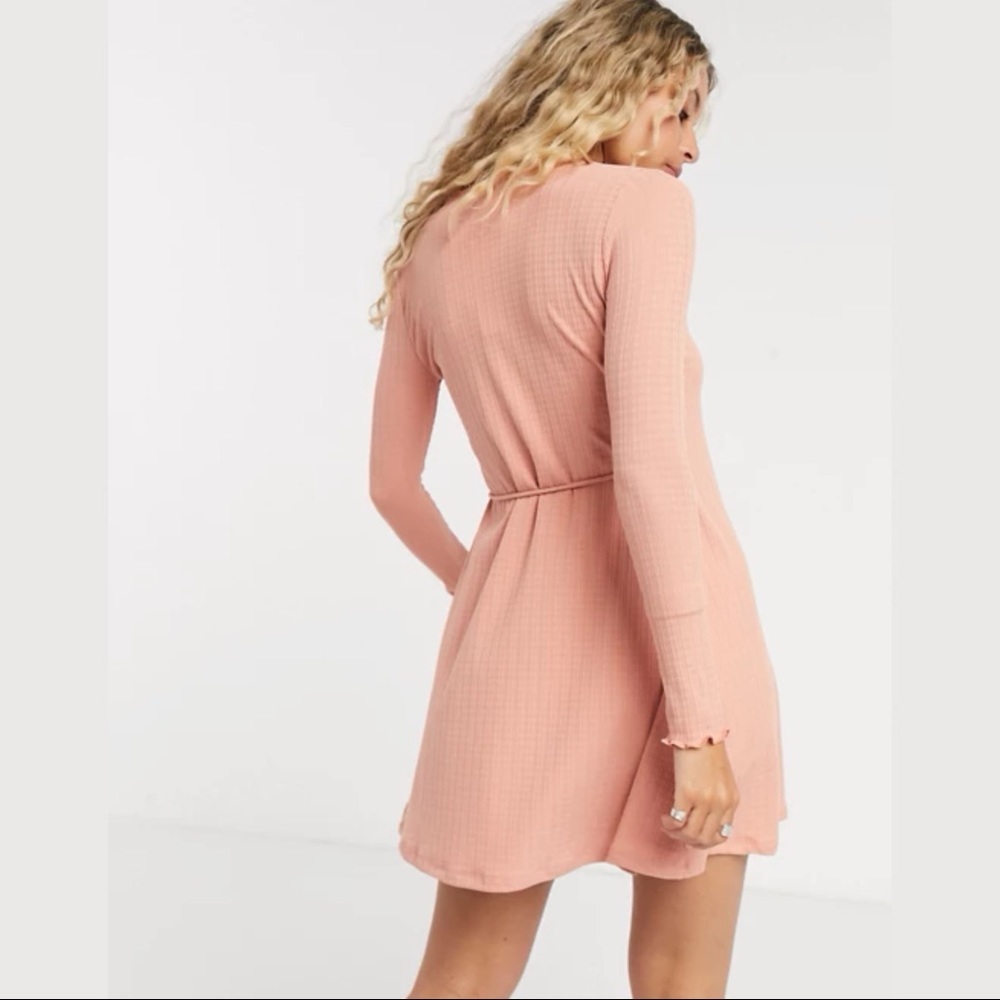 Topshop Long Sleeve Seersucker Wrap Mini Dress - Picture 5 of 11